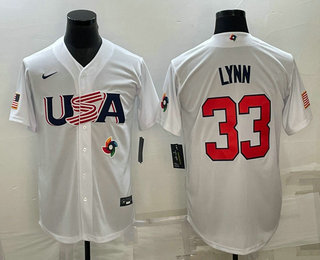 Men%27s USA Baseball #33 Lance Lynn 2023 White World Baseball Classic Stitched Jerseys